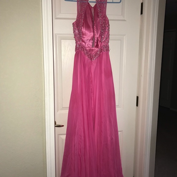 A pink bedazzled long prom dress - Picture 3 of 8
